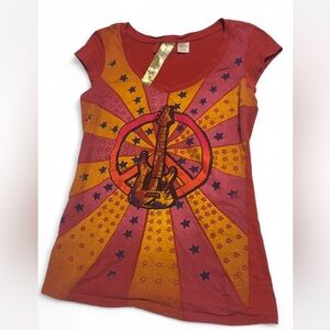 women’s y2k Guitar Graphic T-Shirt - Red and Orange